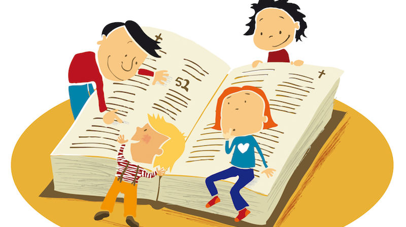 Bibelfortellinger står i sentrum på fagdagen for trosopplærere. Illustrasjon: Elisabeth Moseng