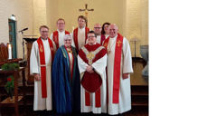 Foran: biskop Ann-Helen Fjeldstad Jusnes og Kristine Sandmæl. Bak: Harold Holtermann, Trond Gran, Eimund Kibsgaard Nordberg, Nils J. Riedl, Kjersti Bildøe Ryan og Jan Otto Fredwall.