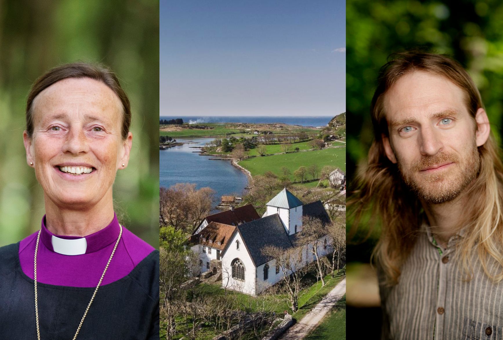 Biskop Anne Lise Ådnøy og forfatter Alf Kjetil Walgermo er med på turen og har en bokprat om håp i klosterkirken på Utstein.