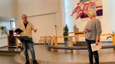 Arne Berge og Kirsti Melangen fortalte fra konfirmantarbeidet i Hinna menighet.