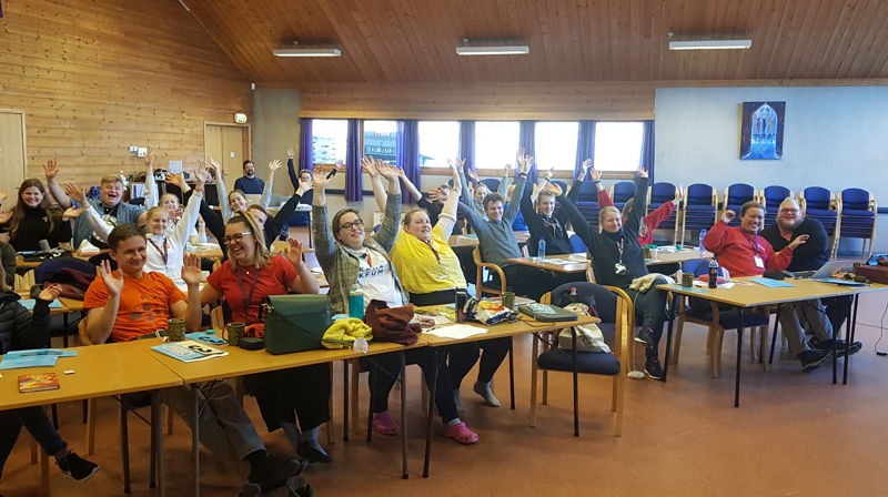 God stemning i salen under Ungdomstinget 2019 på Stemnestaden.