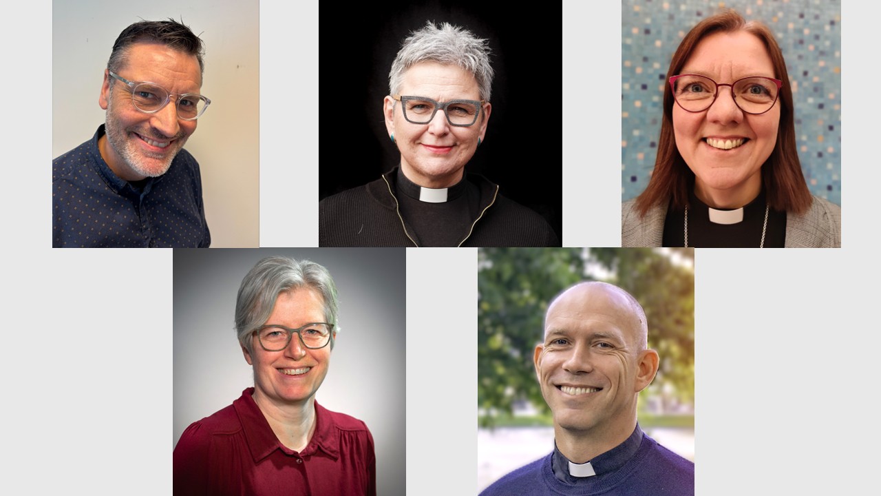 En av disse blir ny biskop i Stavanger: Vidar Mæland Bakke, Stephanie Dietrich, Grethe Lystad Johnsen, Karen Margrete Eikenes Mestad, Tor Magne Nesvik. Foto: Den norske kirke
