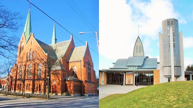 Vår Frelsers kirke i Haugesund sentrum og Udland kirke i Skåre menighet.