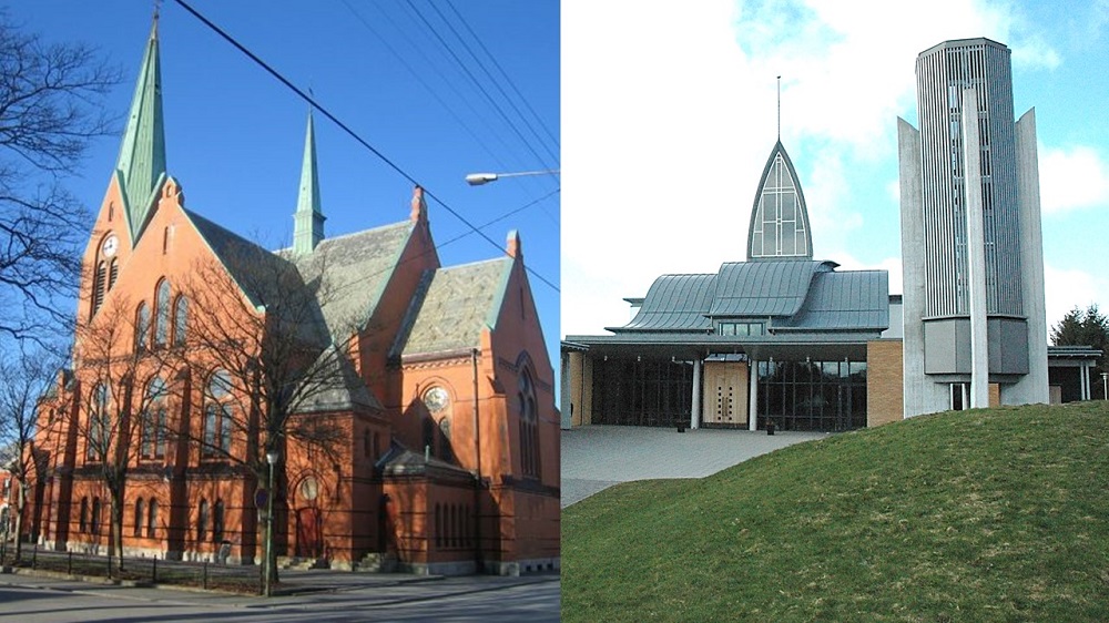 Vår Frelsers kirke og Udland kirke. Foto: Kirkesøk og Skåre menighet