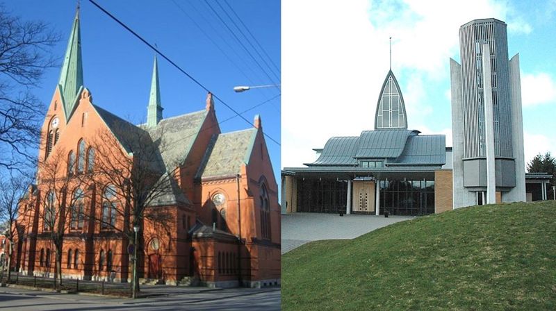 Vår Frelsers kirke og Udland kirke. Foto: Kirkesøk og Skåre menighet