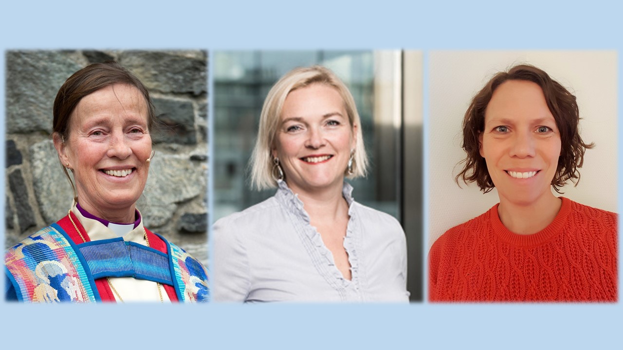 Frå venstre: biskop Anne Lise Ådnøy, regiondirektør i NHO Rogaland Tone Grindland og sokneprest i Grødem menighet Mona Dysjeland Gjesing. 
