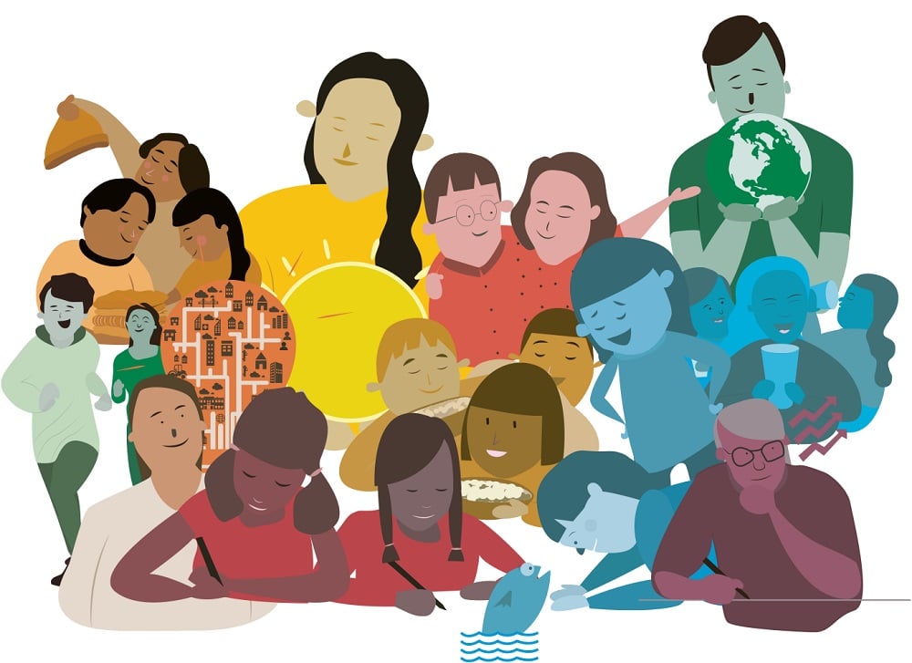 Kirker og kristne organisasjoner har en rolle å spille i den store dugnaden om å nå FNs bærekraftsmål. Illustrasjon fra bærekraftsboka.no