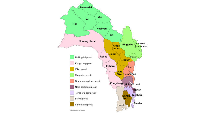 Her sier vi dagens prostistruktur i Tunsberg, i alt ni prostier.