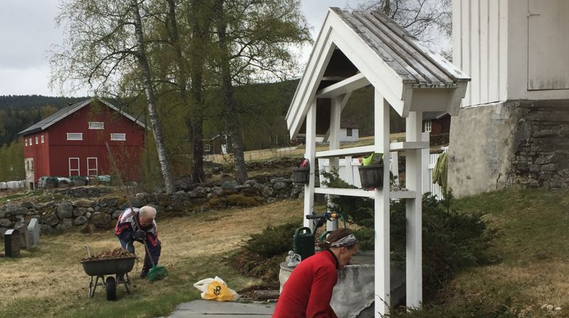 Dugnad på kirkegårdene i Rollag