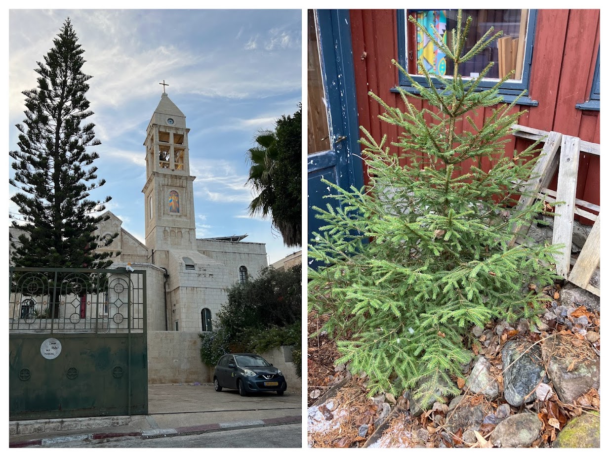 Bilde av både kirken i Beit Jala og juletreet som doneres