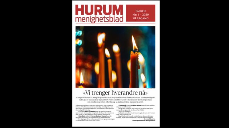 Forsiden til påskeutgaven av Hurum menighetsblad. Redaksjon: Elisabeth Fosen (redaktør), Marianne Ø. Arctander og Bjørg Woie Berg