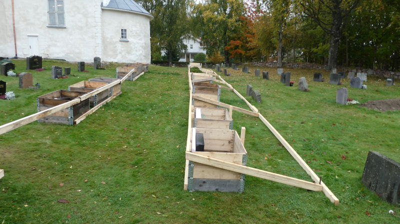Innkassing av graver på et avgrenset felt på kirkegården. Foto: Kent Børnick, Castor kompetanse