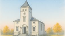 KI-generert bilde av Nærsnes kirke basert på fotografi av Gerd Hanne Fosen