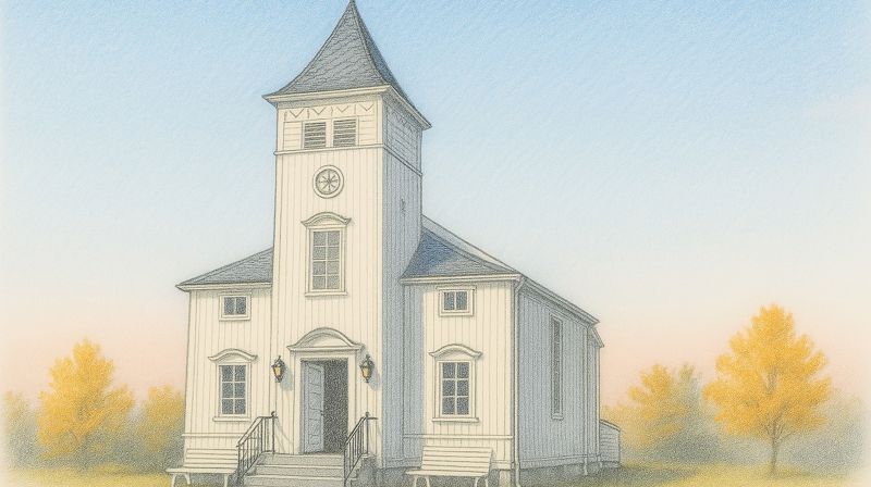 KI-generert bilde av Nærsnes kirke basert på fotografi av Gerd Hanne Fosen