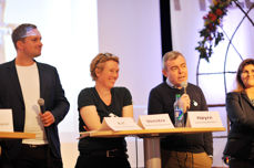 Politikerne kom med mye positivitet og engasjement for kirken i Bergen. F.v. Håkon Pettersen (KrF), Grete Line Simonsen (V), Henning Warloe (H) og Marita Moltu (PDK).)