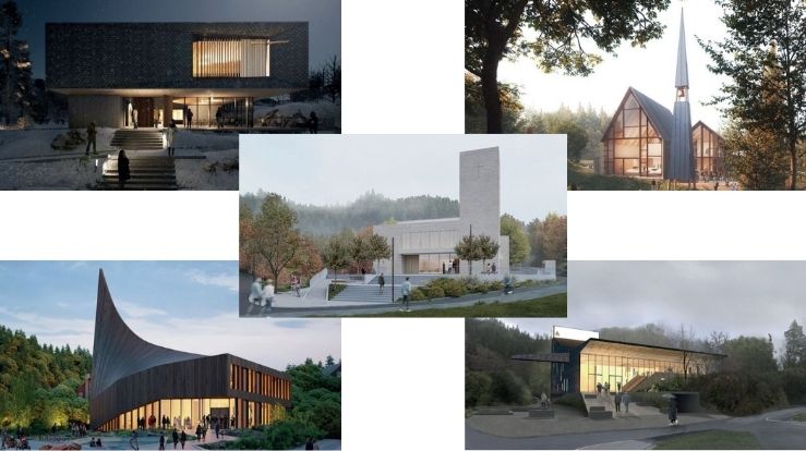 Fem forslag til ny kirke i Sædalen