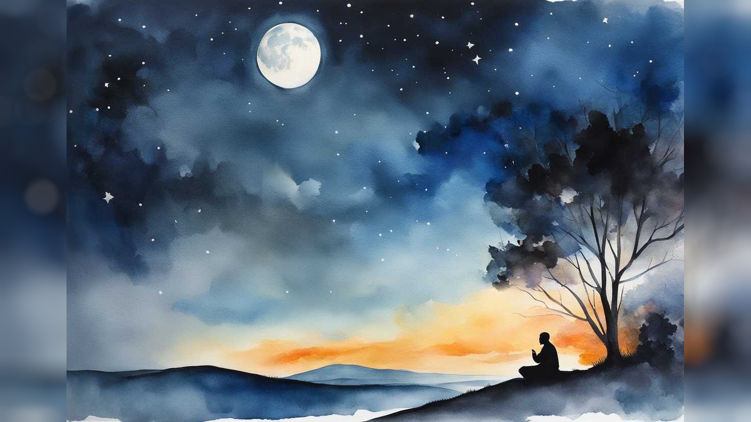 I bønn under stjernehimmel, akvarell frå stmparish.org.