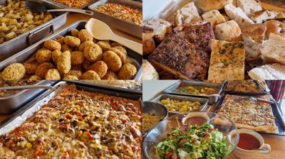 Collage av fire bilder som viser forskjellig vegetarmat