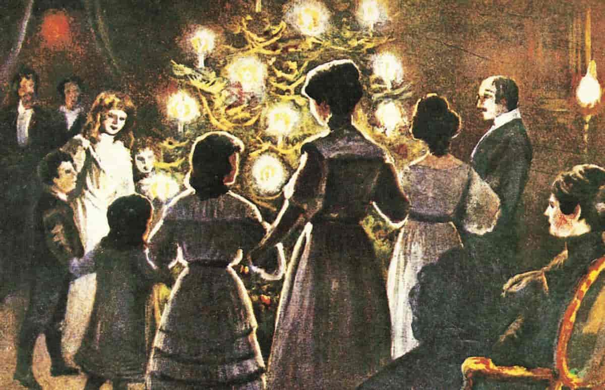 Gamalt dansk julekort med juletregang