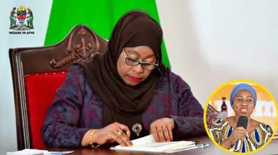 President Dr. Samia Suluhu Hassan i Tanazania signerer lova om universell helseforsikring. Foto frå Tanzania Invest
