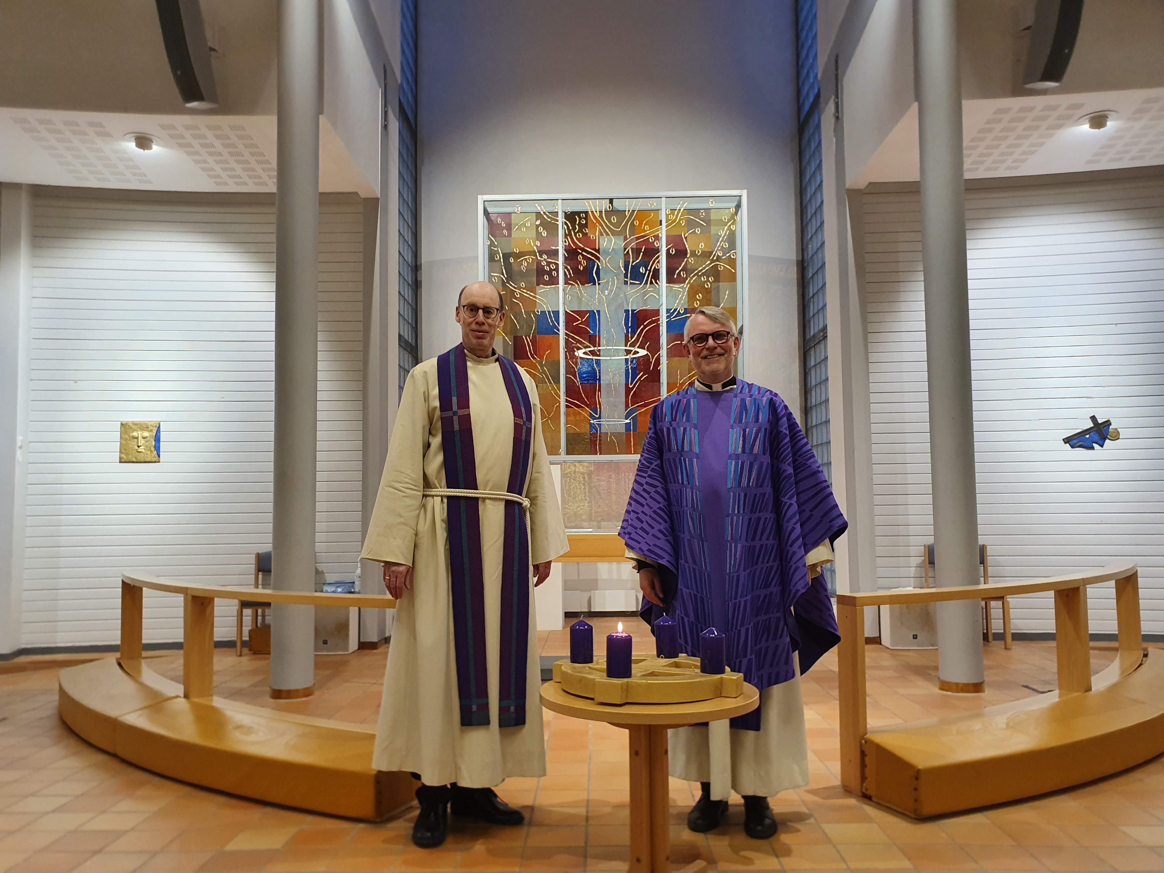 Torkel Irgens og Svein Malmbekk på avslutningsgudstjenesten til Malmbekk 1.søndag i advent 29.november 2020  Foto: Monica Nilsen 