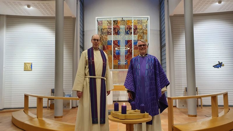 Torkel Irgens og Svein Malmbekk på avslutningsgudstjenesten til Malmbekk 1.søndag i advent 29.november 2020 Foto: Monica Nilsen