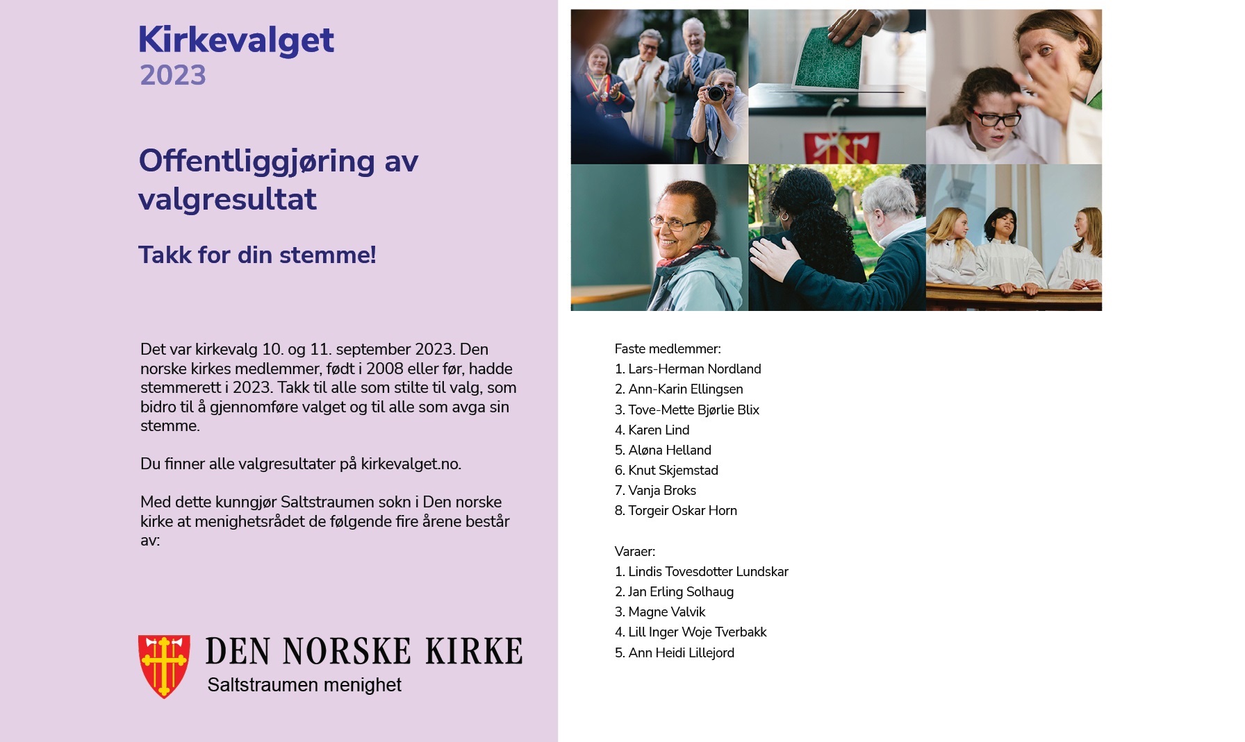 Valgresultat nytt menighetsråd