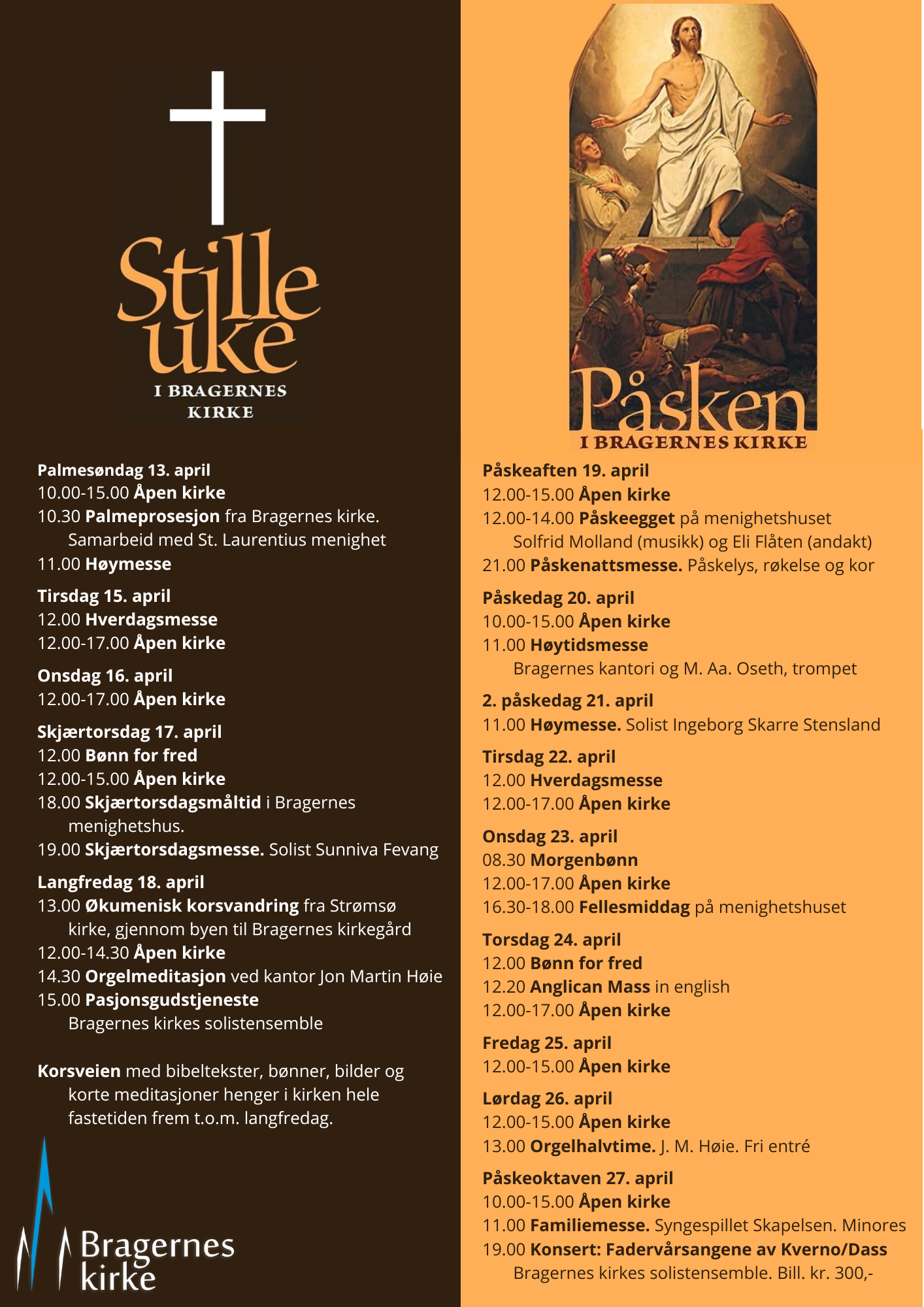 Plakat stille uke og påske 2025 i Bragernes kirke