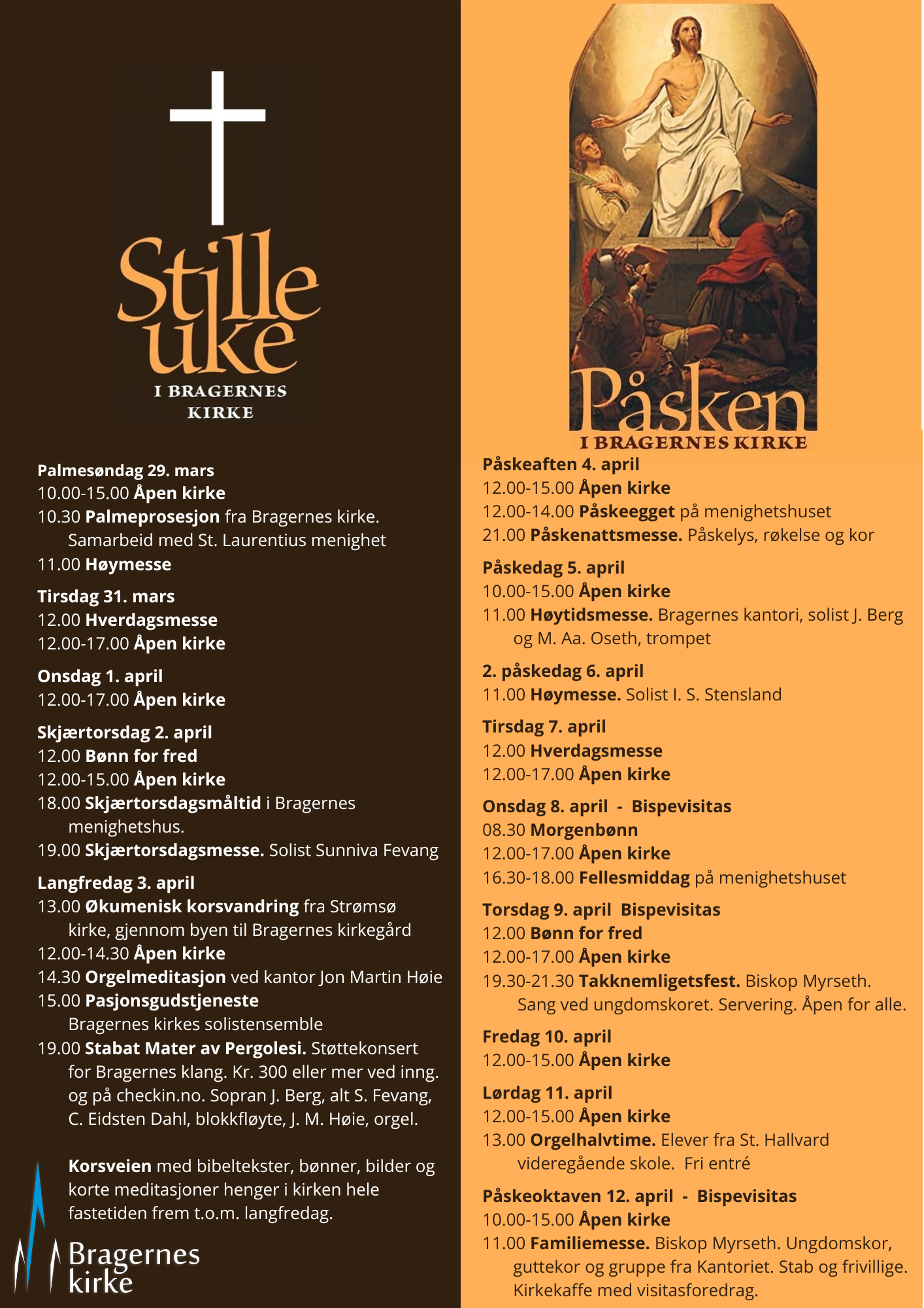 Plakat for Den stille uke og p&aring;sken i Bragernes kirke 2026