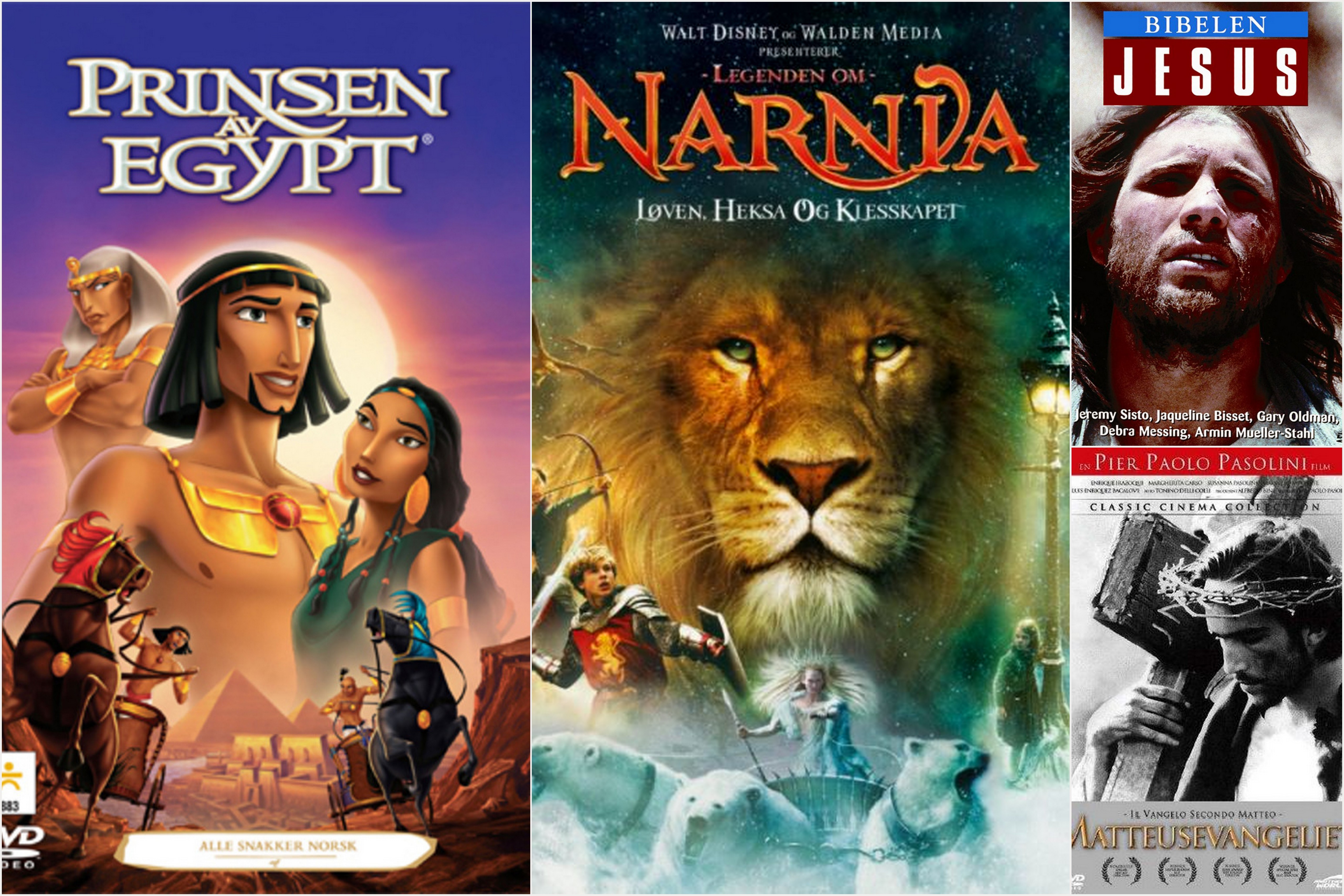 Kilder til påfyll: Det kom inn mange gode forslag til filmer, blant annet Prinsen av Egypt, Narnia, Bibelen: Jesus og Matteusevangeliet.