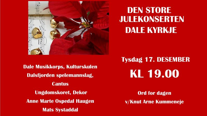Julekonsert i Dale kyrkje tysdag 17. desember kl. 19.00