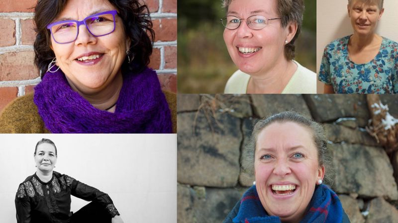 Kirkens diakoner i Fredrikstad. Med klokken øverst fra venstre: Ann Christin A. Nicolaysen, Gunn Vik, Ingunn Liseter, Anne Marthe Olaussen og Ragnhild Nødtveidt.