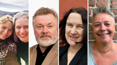 Kveldens deltakere f. v.: Renate Elida Haug og Ylva Karin Linnestad (moderne hekser), Arne Bugge Amundsen (kulturhistoriker), Kristin Winlund (prest) og Desirée Ulvestad-Grandahl (artist).