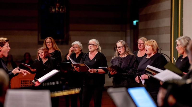 Senza Rigore, et av domkirkens fem kor, i aksjon under Kulturnatta 11. september. Birgit Gudim Søland dirigerer koret.