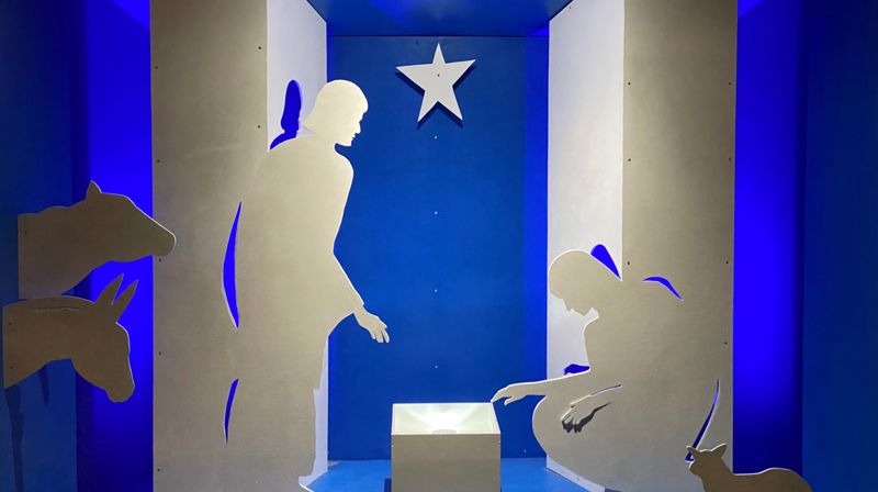 Utendørs julekrybbe i Gjerdrum, laget av kunstner Alfred Vaagsvold.