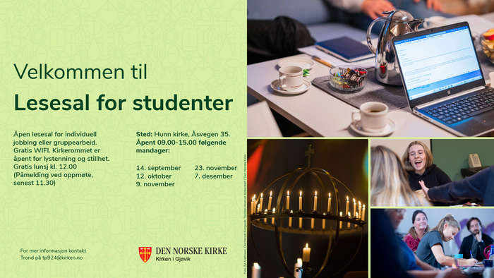 Lesesal for studenter i Hunn kirke høsten 2026
