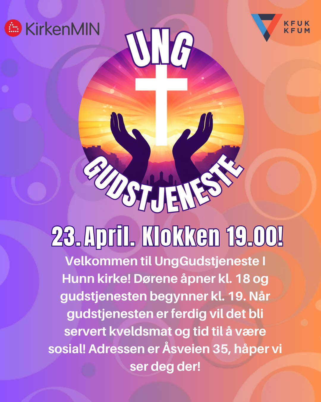 Ung Gudstjeneste i Hunn kirke 23.04.2026 kl 19.00