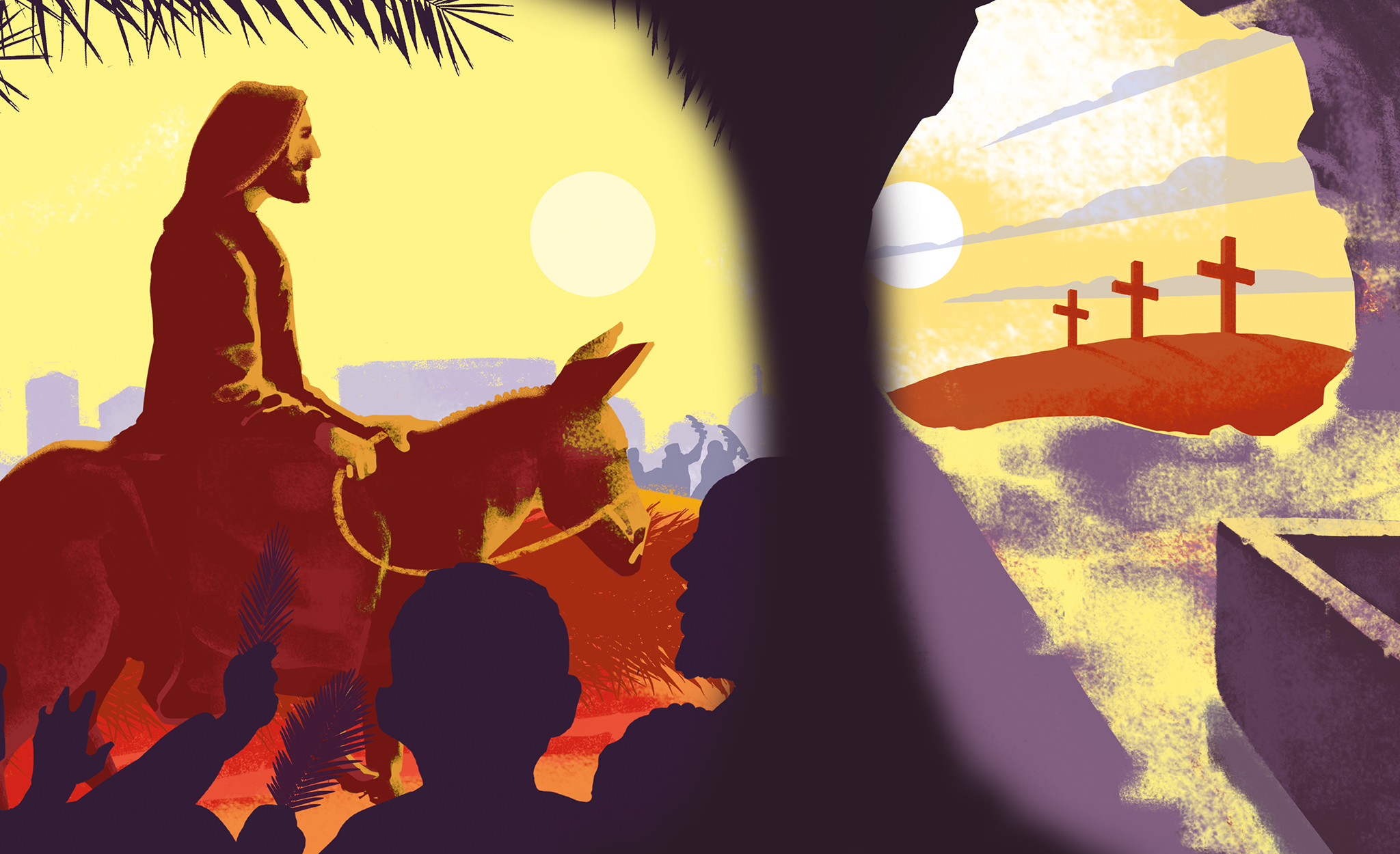 Jesu inntog i Jerusalem på palmesøndag. (Ill. Den norske kirke). 