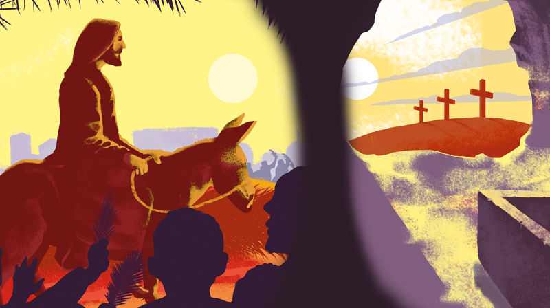 Jesu inntog i Jerusalem på palmesøndag. (Ill. Den norske kirke).