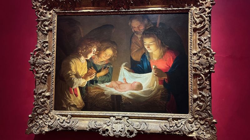Adoration of the Child av Gerrit van Honthorst avfotografert fra Uffizigalleriet i Firenze (Hamar bispedømmeråd).