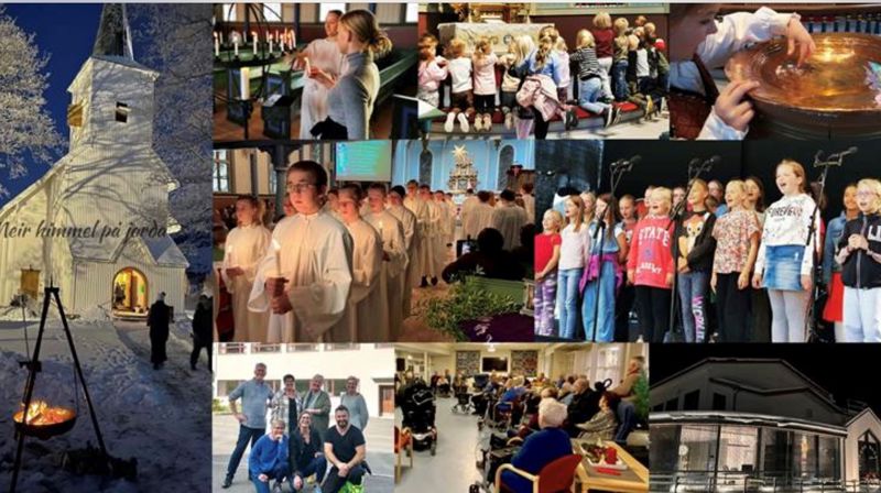 Kyrkja sitt arbeid i Hareid er viktig for å skape ein god plass å vekse, leve og bu - Midt i alt som er. Foto-collage: Hareid sokn