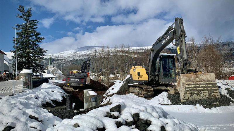 No er det Kyrkjegata sin tur til å bli stengd. Foto: Hareid kommune/Erlend Friestad