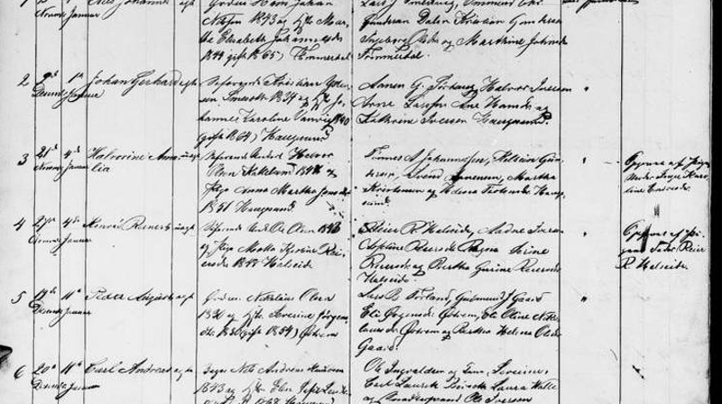 Leter du etter fødte og døpte i Skåre sokn fra 1874? Bildet viser en side fra kirkeboka dette året.