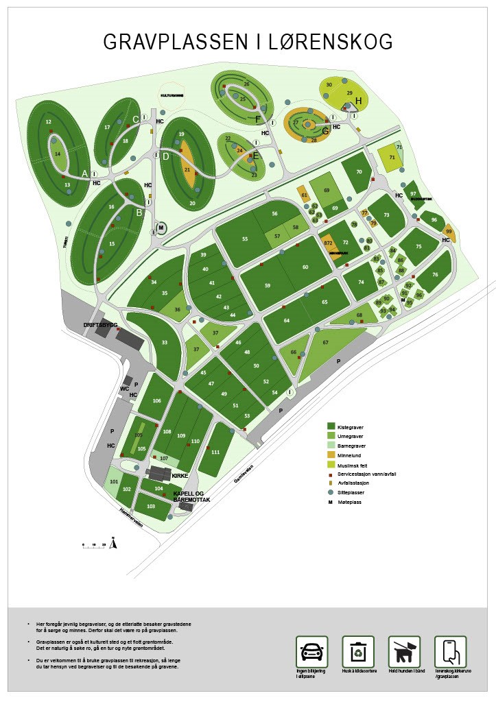 Kart over gravplassen i Lørenskog