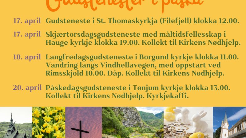 Oversikt over gudstenester i påska.