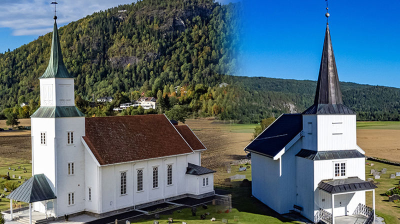 Kvelde kirke og Hvarnes kirke. Fotomontasje: Fred Isaksen