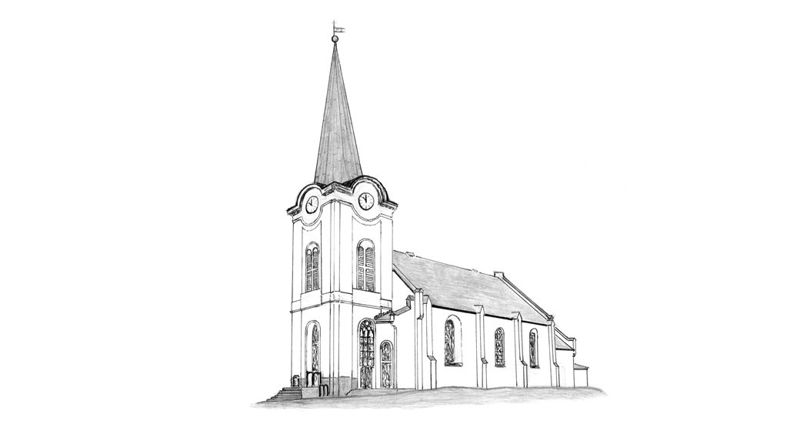 Larvik kirke, tegnet av Christian Dag Nilsen