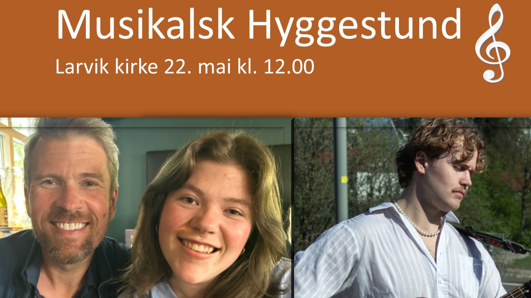 Jan Ivar Eikeland, Mathilde Chetwynd Eikeland og Mikael Omsland Zakariassen medvirker p&#229; konserten i Larvik kirke 22. mai.