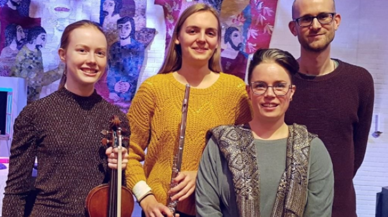  Musikere fra venstre: Rebecca Nøstrud Isaksen, Eivor Engset, Eva Therese Johansen og Jacob Elias Burhöi. (Foto: Tjølling sangforening)
