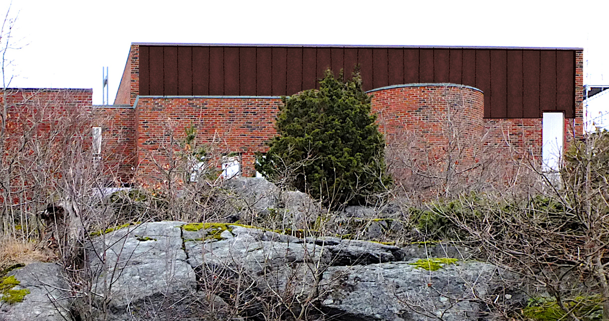  Fotomontasje som viser ny kledning på fasaden mot syd.